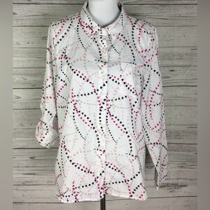 Tommy Hilfiger Women’s Spinning Hearts Cotton Roll Tab Sleeve Top